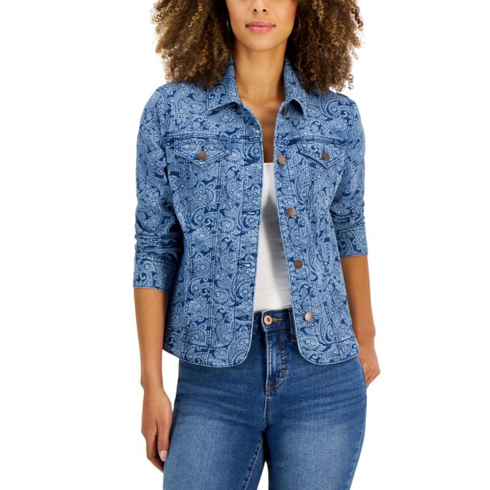 Charter Club Petite Paisley Denim Trucker Jacket
